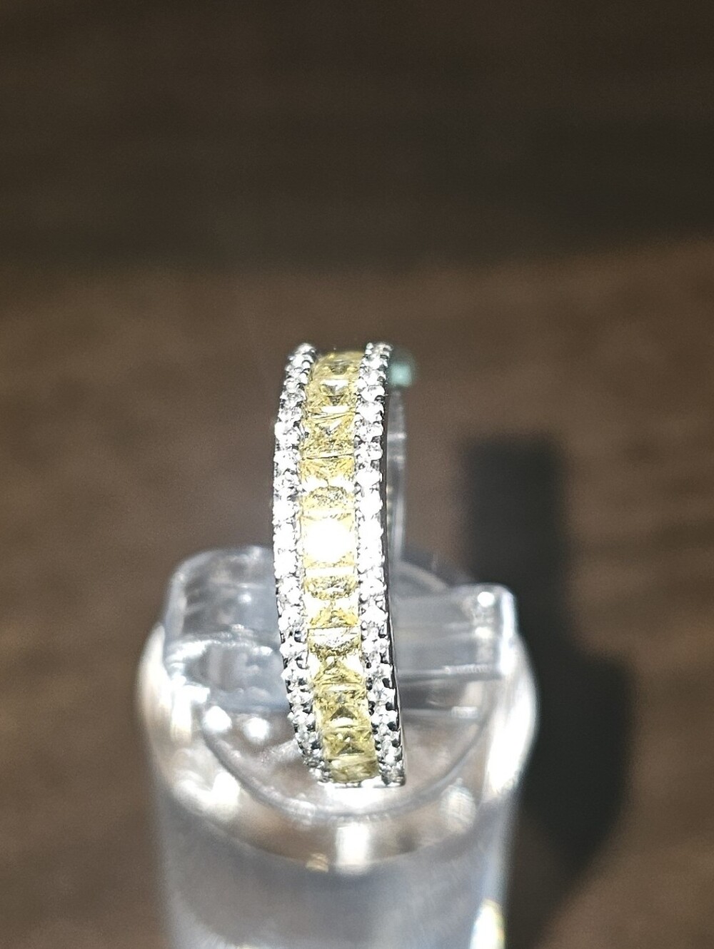 Two-Tone Yellow and Silver Crystal Band Ring